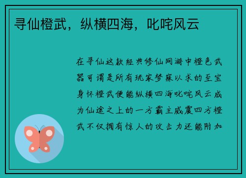 寻仙橙武，纵横四海，叱咤风云